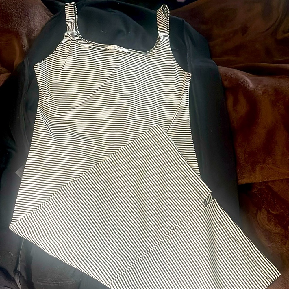 Zara Black and White Striped Dress Sz L